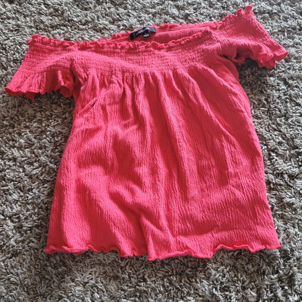 ambiance red off the shoulder crop top